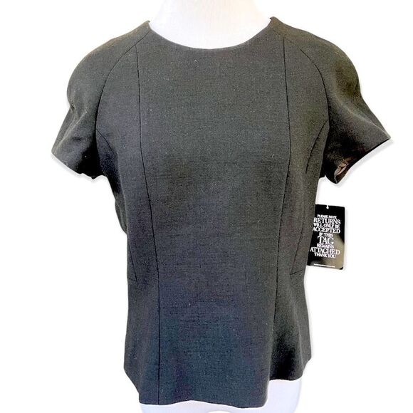 Pure Collection Black Wool Blend Tailored Short Sleeve Top - Picture 1 of 10